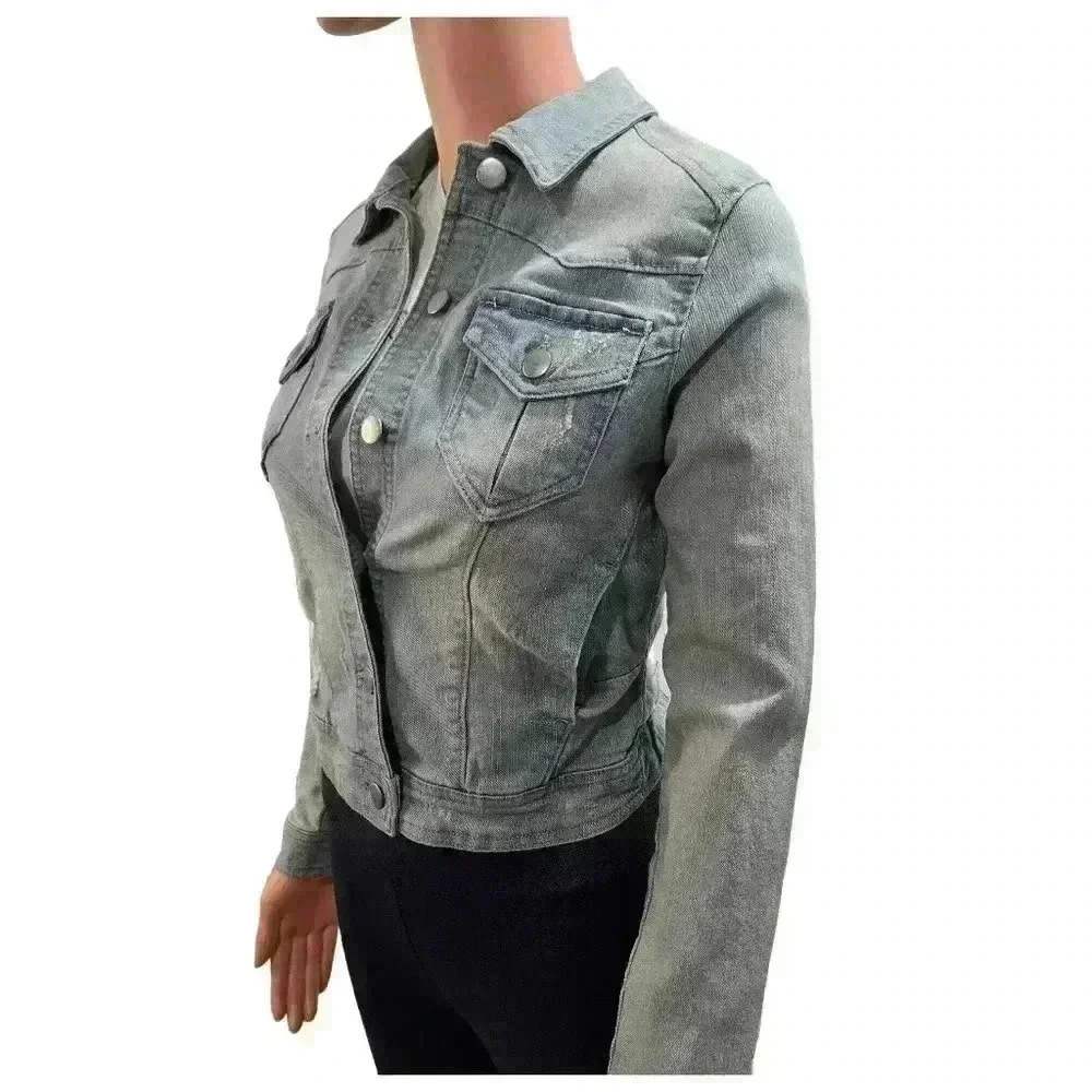 Light Wash Cropped Denim Jacket with Distressed Details- New - Picture 4 of 9